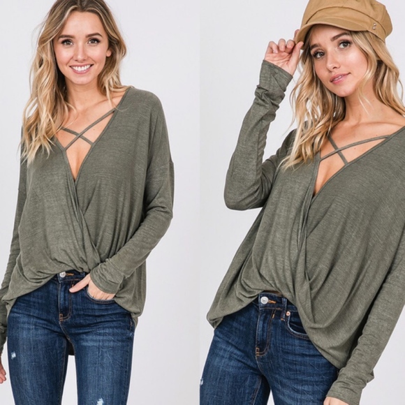 Bellanblue Tops - TANYA Twist Detail Top - OLIVE